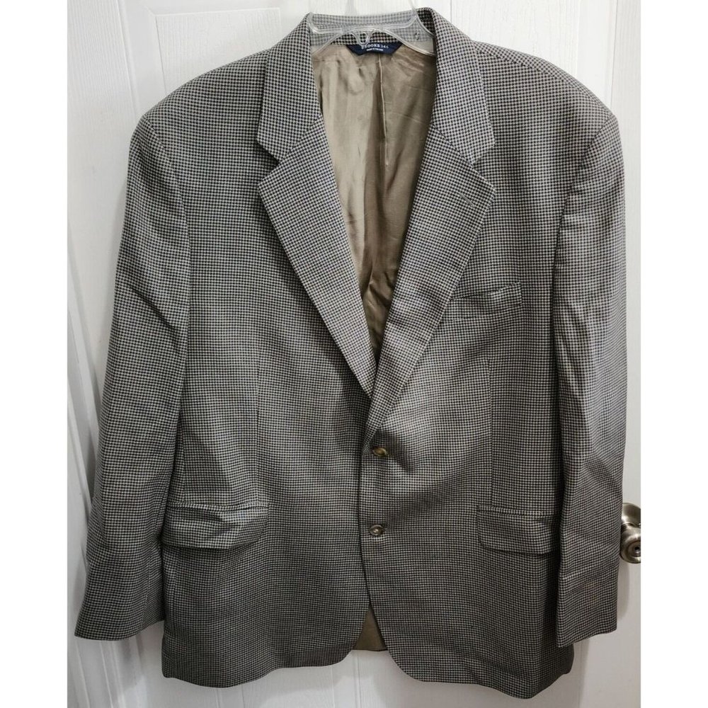 BROOKS Brothers 346 Gray Houndstooth Blazer Suit Jacket Coat Size 46R Wool Blend